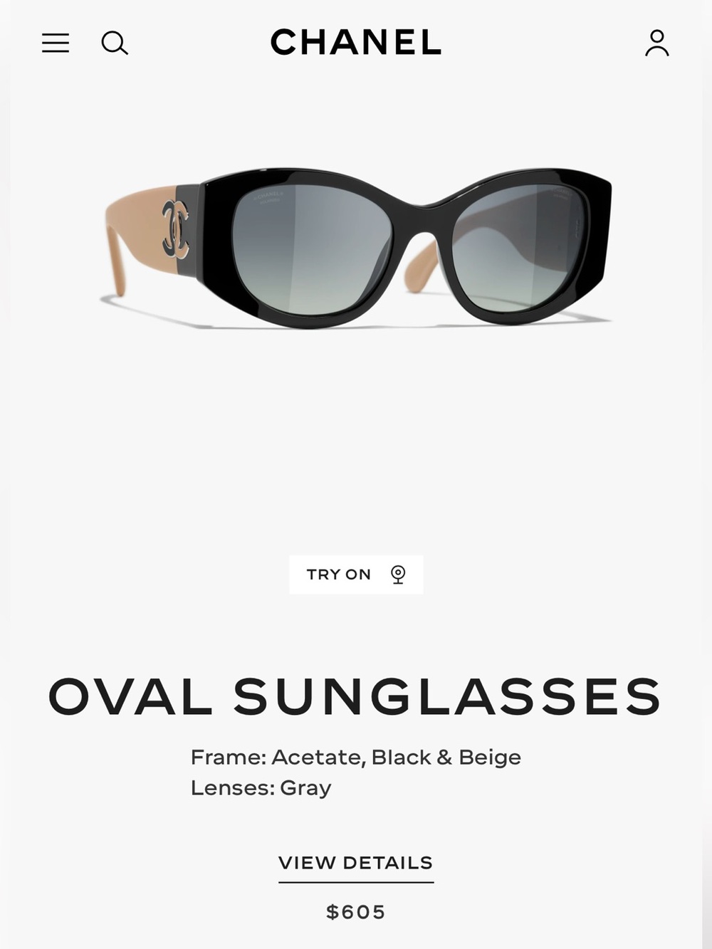 Chanel Oval Sunglasses Beige/black with case, box - Picture 12 of 12